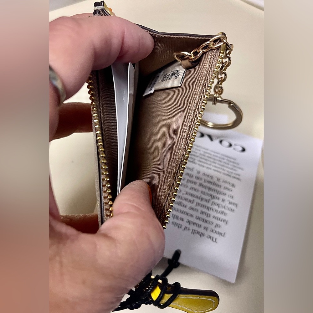 Coach NWT Leather &Canvas CHOOSE PINK orYELLOW Slim Plaid Card Holder/keychain - Picture 8 of 14